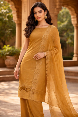 malai chandere suit duptta 3 pc set with banarsi bottom with aplic