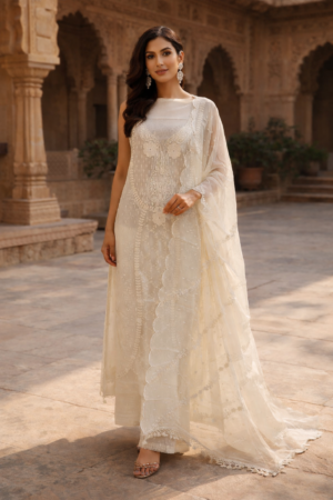 organza suit duptta 3 pc set with banarsi bottom