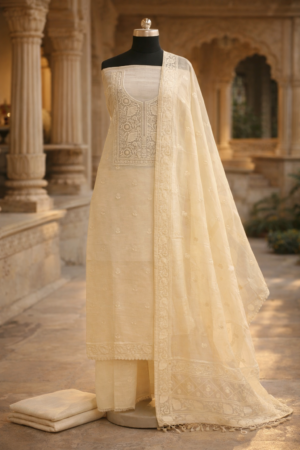 organza suit duptta 3 pc set with banarsi bottom