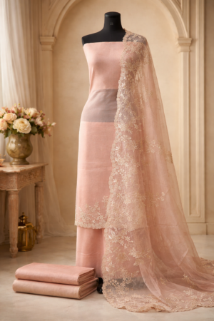organza suit duptta 3 pc set with banarsi bottom