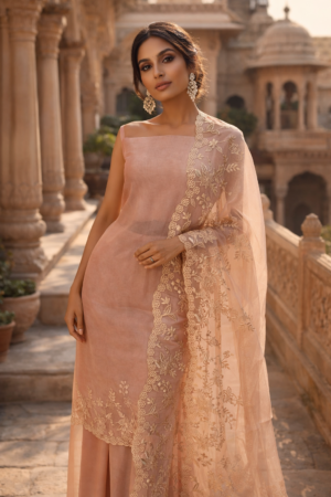 organza suit duptta 3 pc set with banarsi bottom