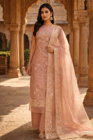 organza suit duptta 3 pc set with banarsi bottom
