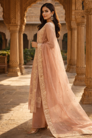 organza suit duptta 3 pc set with banarsi bottom