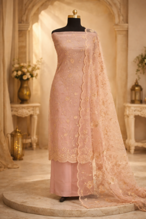 organza suit duptta 3 pc set with banarsi bottom