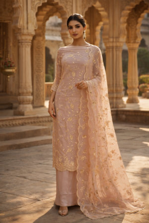 organza suit duptta 3 pc set with banarsi bottom