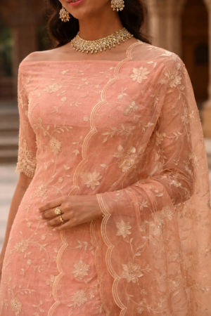 organza suit duptta 3 pc set with banarsi bottom