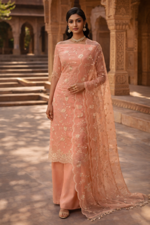 organza suit duptta 3 pc set with banarsi bottom
