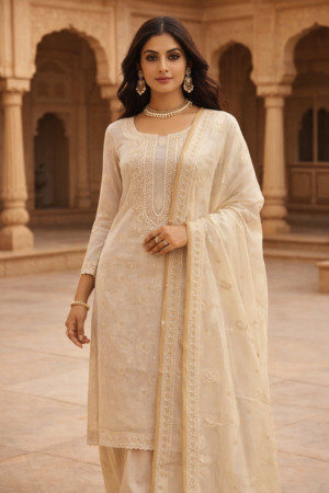 malai chandere suit duptta 3 pc set with banarsi bottom