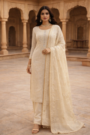 malai chandere suit duptta 3 pc set with banarsi bottom