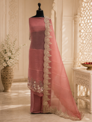 organza suit dubatta set with bottom