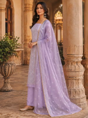 organza suit dupatta set with bottom