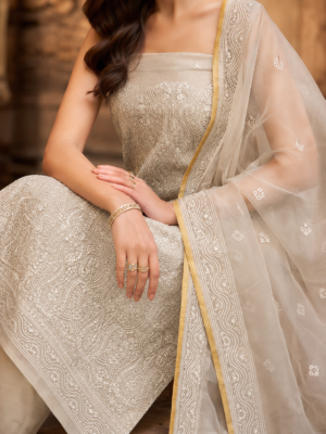 organza suit dubatta set with bottom