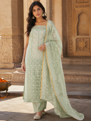 organza suit dubatta set with bottom