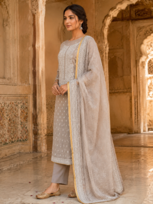 organza suit dubatta set with bottom