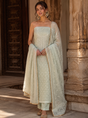 organza suit dubatta set with bottom