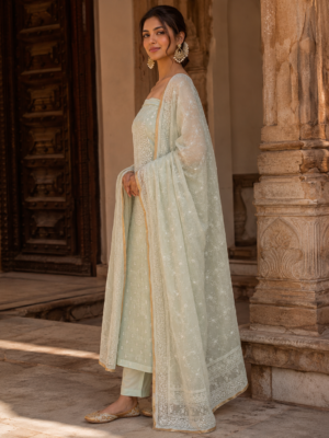 organza suit dubatta set with bottom